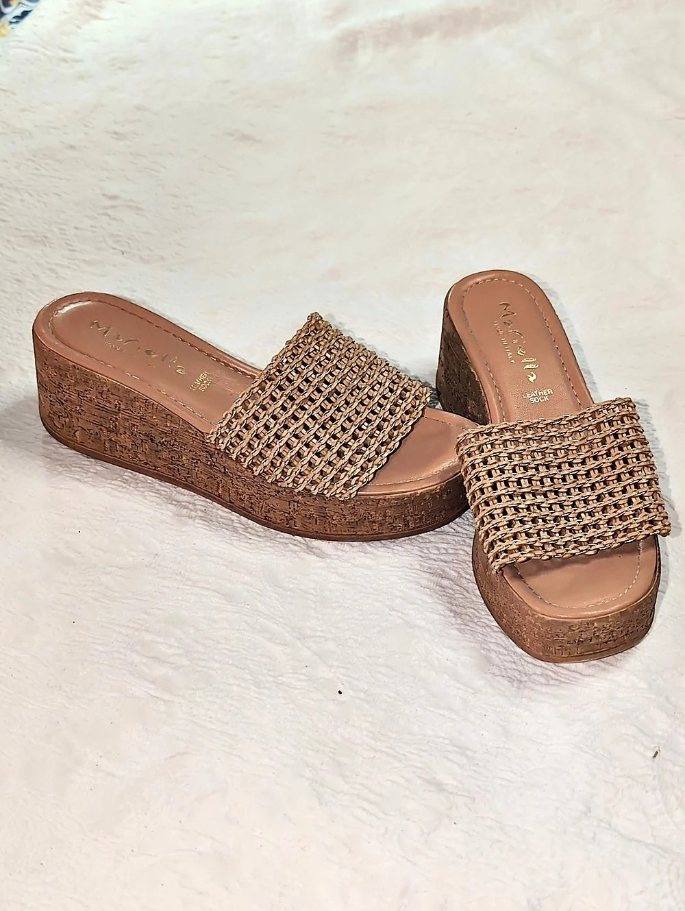 Mariella Woven Strap Wedge Sandals in Brown EU 39